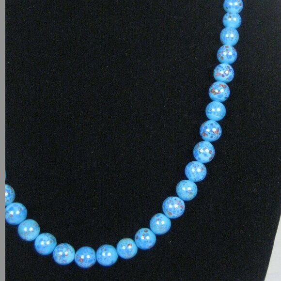 Art Glass Gold Foil Beaded Necklace Women Strand Statement Box Clasp 26 Inch - Picture 3 of 6